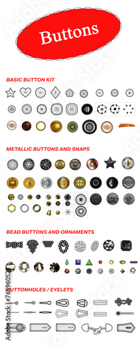 Fashion technical buttons hardware vector kit