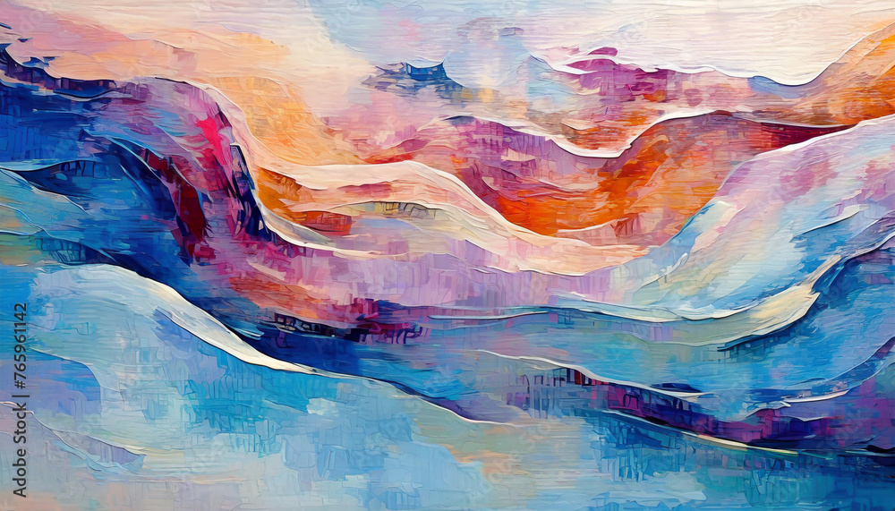 A Fluid Abstract Wave Background Captivating Blend of Color and Form: Blues Pinks Gold White Purple Pink