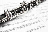 Clarinet woodwind instrument with sheet music.