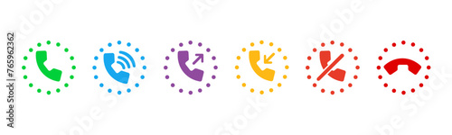 phone handset icon. phone call icons with missed reject symbol for outgoing and incoming calls. set of phone support signs vector phone icons eps10