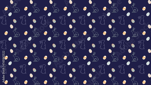 seamless pattern easter egg background isolated in blue, hand draw line rabbit, suit for decoration ,web, banner , wallpaper , simple minimalist