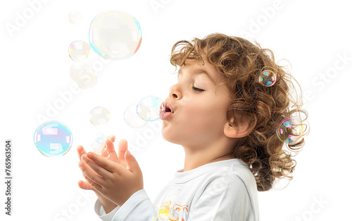 Child Blowing Bubbles Isolated on Transparent Background PNG.