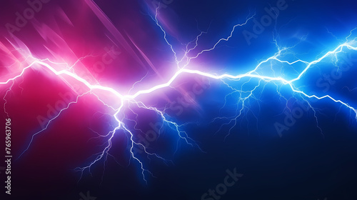 Neon colored lines of lightning passing through the clouds