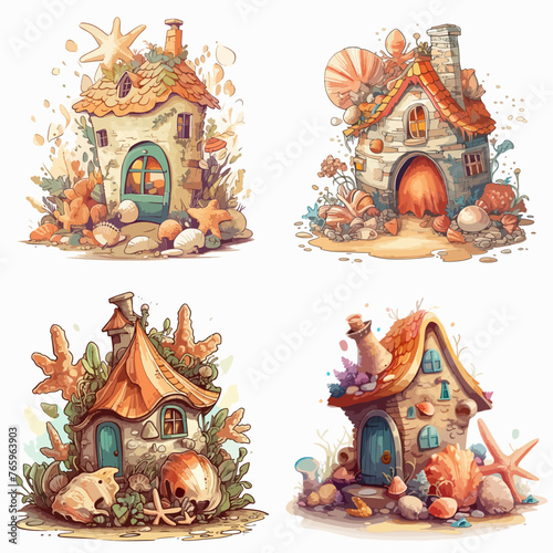 Cartoon fairytale houses and dwelling Gnome
