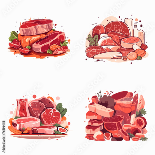 red raw meat butchery template logo