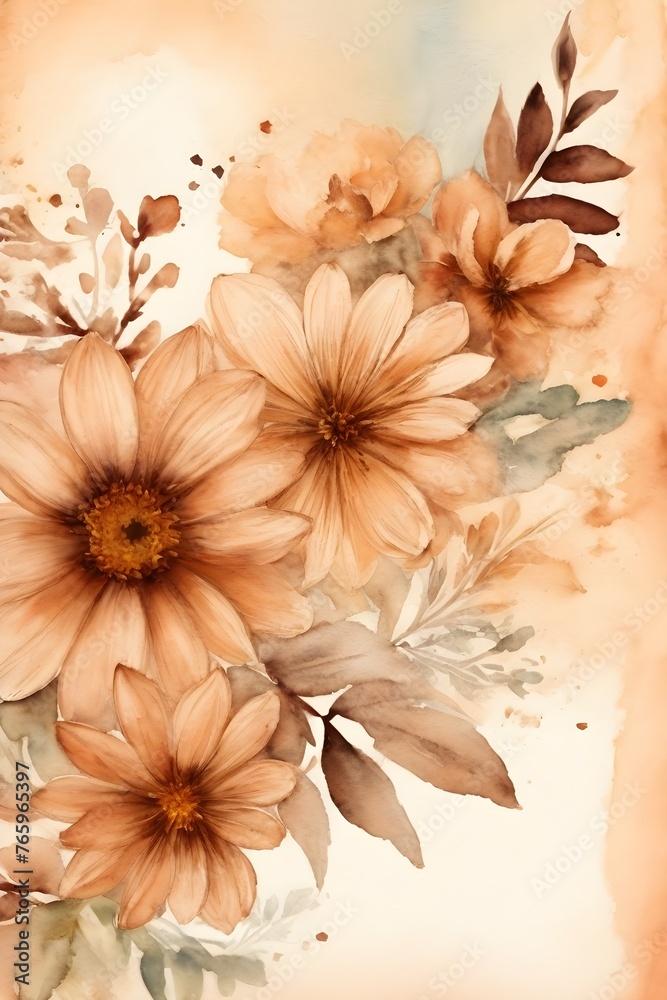 Romantisches Aquarell - Orange-Braune Blüten