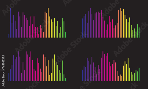 illustration of abstract equalizer, volume, audio waves gradient set
