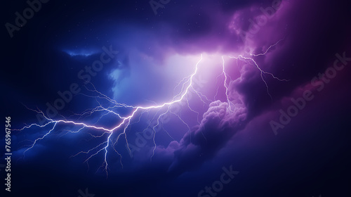 A flash of lightning flashed across the night sky © jiejie