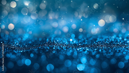 Abstract Blue bokeh defocus glitter blur background.