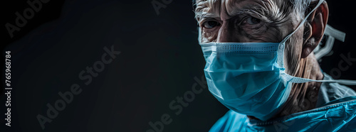 old male surgeon in blue scrubs operating on patient photo