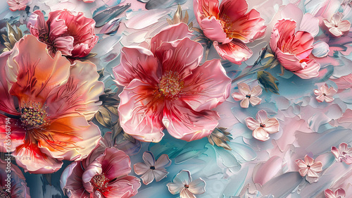 Embossed flower pattern,Digital painted flower,Oil painted floral pattern © Creative artist1