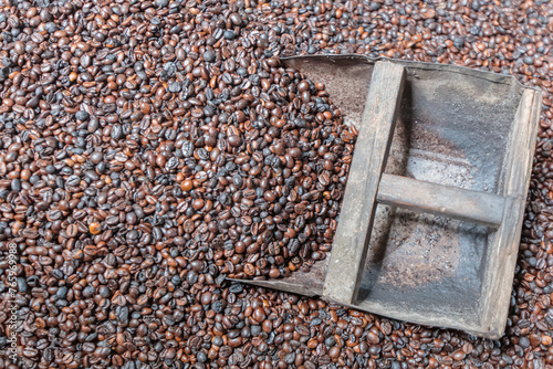 Roasted coffee beans for background. photo