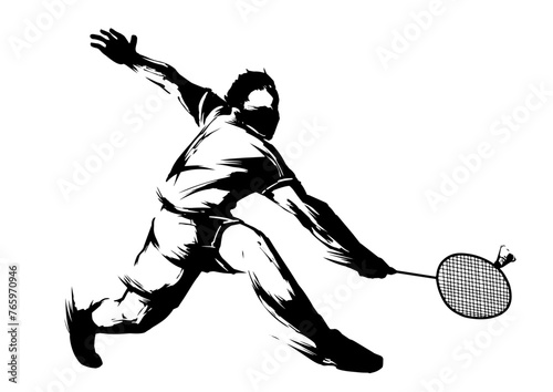 バドミントンの墨絵