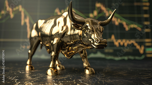 Stock market bull with graph in a dynamic finance bull market design. Ideal for business investment visuals.