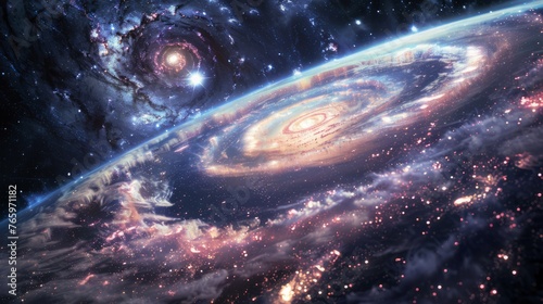 A huge galactic vortex that cannot be imagined by common sense. A fantasy-themed vortex of stars. photo