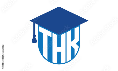 THK initial letter academic logo design vector template. school college logo, university logo, graduation cap logo, institute logo, educational logo, library logo, teaching logo, book shop, varsity	
 photo