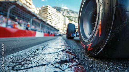 The street track has curbs and asphalt for racing cars.