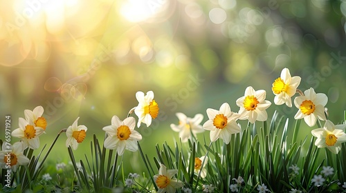 A banner showcasing a vibrant display of daffodils bathed in warm sunlight, with ample space for adding your own text or message