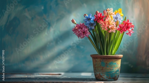 Wallpaper Mural Colorful potted flowers bring the vibrancy of spring indoors, creating rustic floral home decor bathed in sunlight Torontodigital.ca