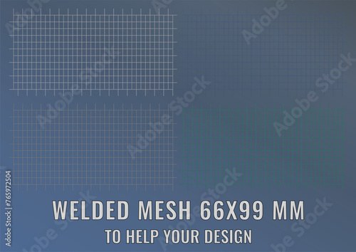Welded steel mesh, metal 66X99 MM. Vector realistic lattice made of iron rods for construction