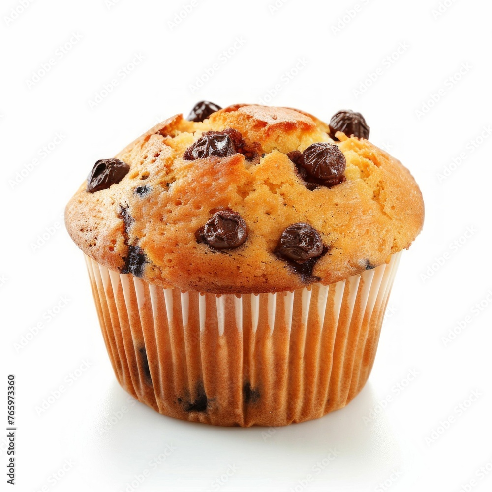 Chocolate Chip Muffin Isolated on White Background. Generative ai Chocolate Chip Muffin Isolated on White Background. Generative ai