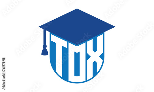 TOX initial letter academic logo design vector template. school college logo, university logo, graduation cap logo, institute logo, educational logo, library logo, teaching logo, book shop, varsity	
 photo