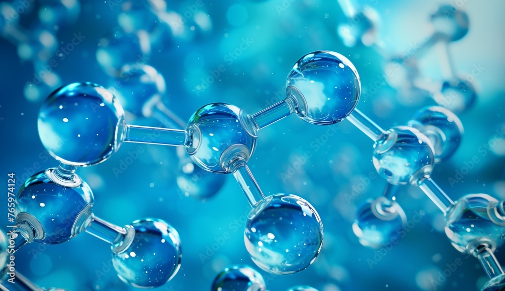 The image is of a blue and clear liquid with many small
