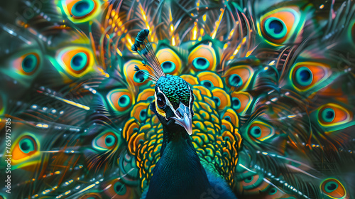 Wildlife Photography, a peacock with feathers that burst into a kaleidoscope of psychedelic colors,