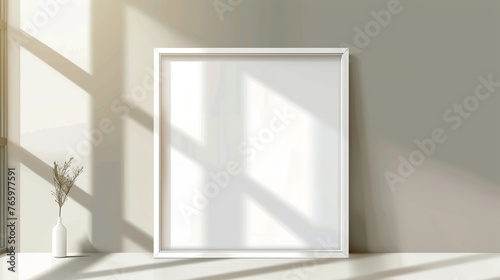 Vector mockup design of a photo frame. White border with a clear backdrop