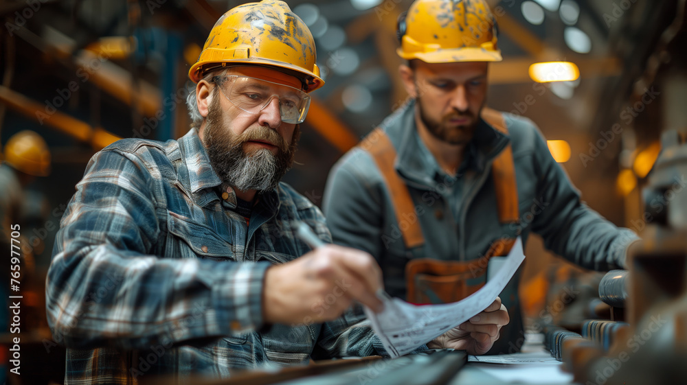 worker reads plans at work worker reads plans at work