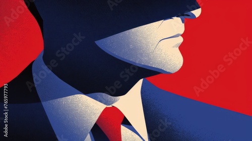 Close-up illustration of a portrait of a politician or businessman in a business suit and tie