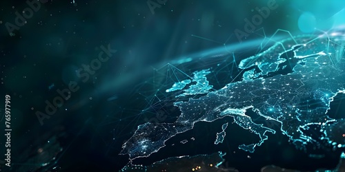 European telecommunication data transfer networks connecting global internet for IoT finance business blockchain and security. Concept IoT, Finance, Business, Blockchain, Security
