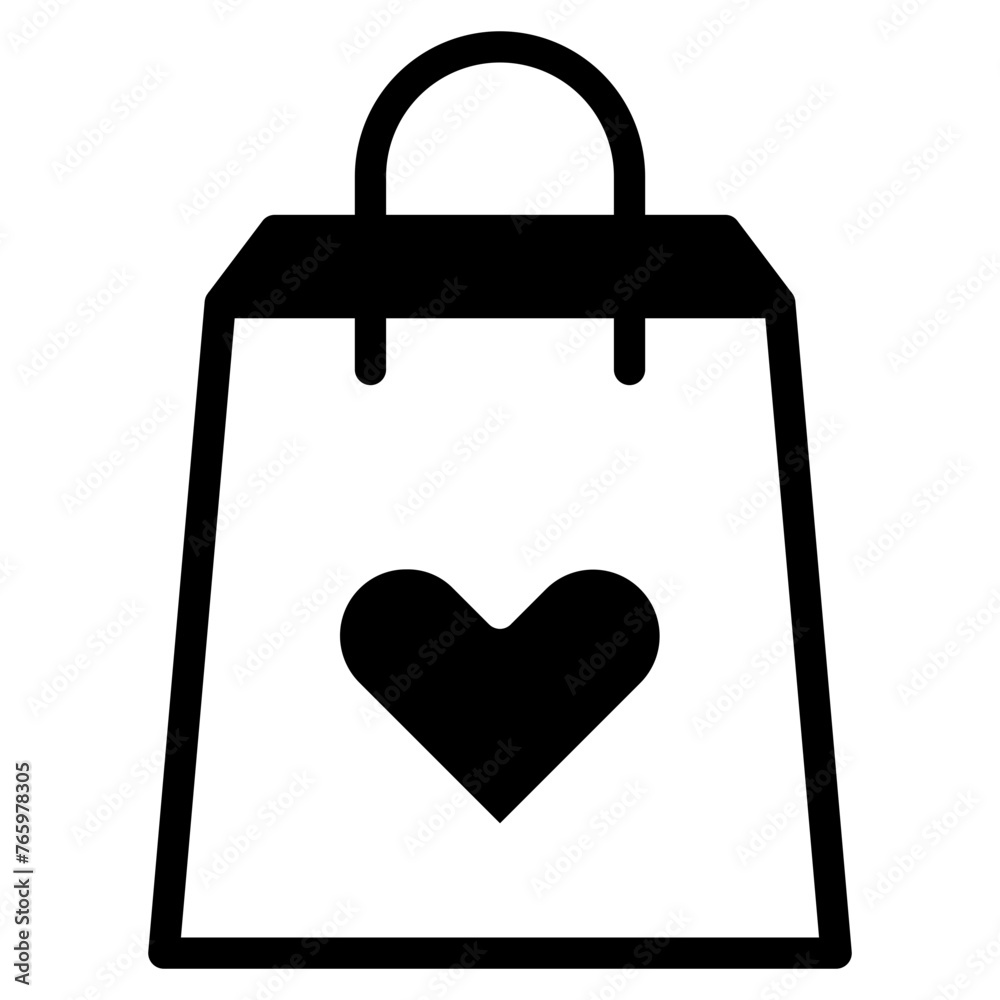 Shopping bag with heart icon isolated on white background. 8 March. International Happy Women Day Shopping bag with heart icon isolated on white background. 8 March. International Happy Women Day