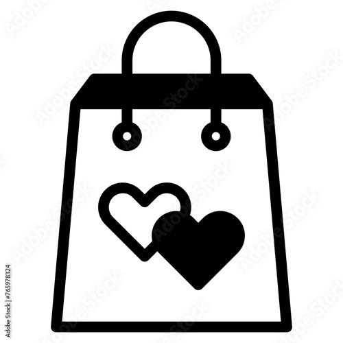 Shopping bag with heart icon isolated on white background. 8 March. International Happy Women Day