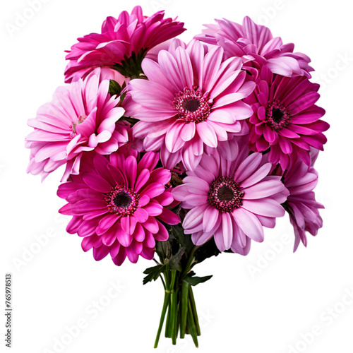 bouquet of pink flowers in a transparent vase decoration planted in a ceramic glass pot image	
