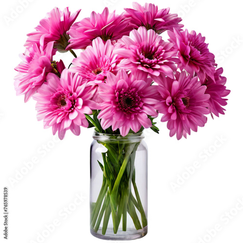 bouquet of pink flowers in a transparent vase decoration planted in a ceramic glass pot image	
