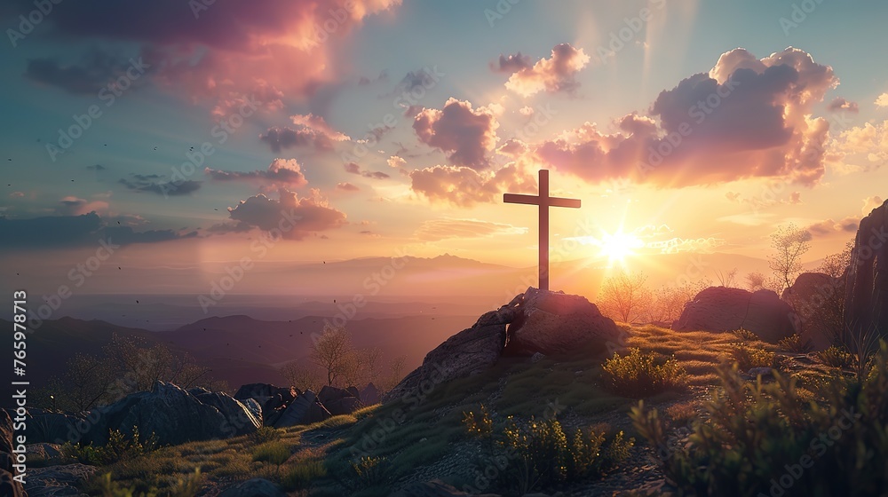 Fototapeta premium Eyecatching Christianity and nature unite in stunning mountain landscape