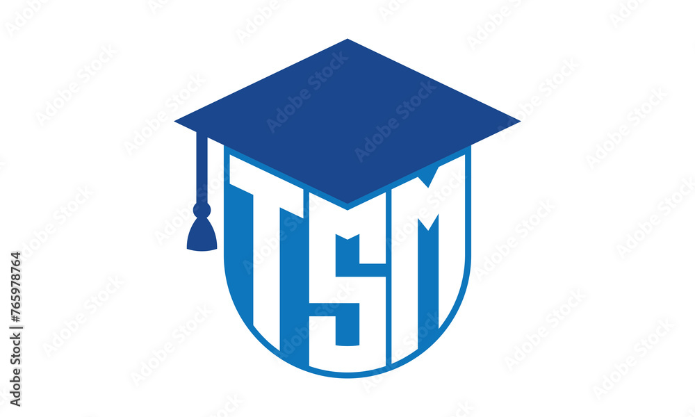 TSM initial letter academic logo design vector template. school college logo, university logo, graduation cap logo, institute logo, educational logo, library logo, teaching logo, book shop, varsity	
