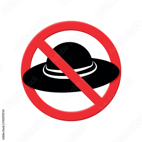 take off your hat sign, straw hat black silhouette with a red crossed out circle, no hats policy