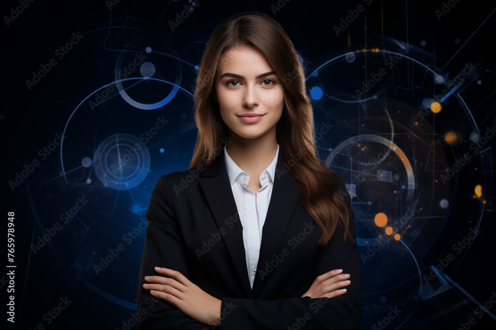 Portrait of a young business woman looking at camera over dark grey background
Portrait of a young business woman looking at camera over dark grey background