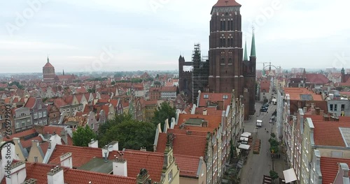 Gdanks Old Town. Poland Cityscape. Drone Point of View. Basilica of St. Mary of the Assumption of the Blessed Virgin Mary in Gdansk photo