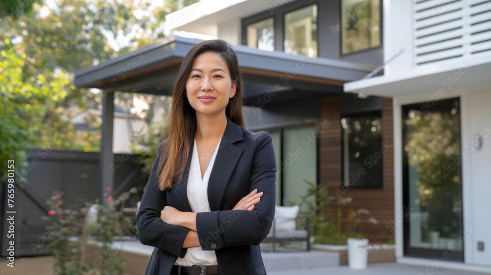 Asian-American Female Expert Realtor Radiating Confidence and Approachability Asian-American Female Expert Realtor Radiating Confidence and Approachability