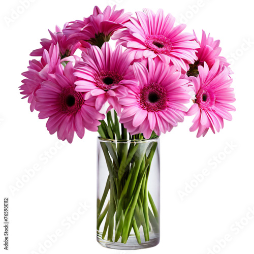 bouquet of pink flowers in a transparent vase decoration planted in a ceramic glass pot image	
