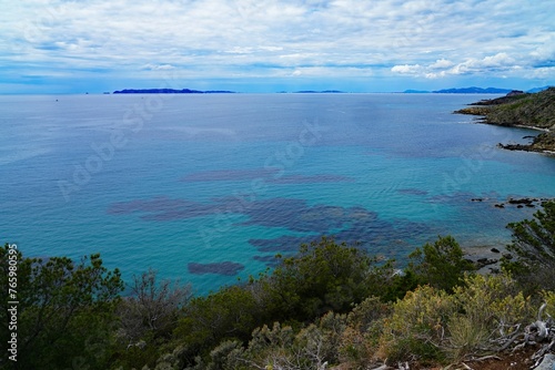 View of the landscape in Cap Benat, a cape on the Mediterranean Sea in Bormes-les-Mimosas near Le Lavandou on the French Riviera Cote d’Azur