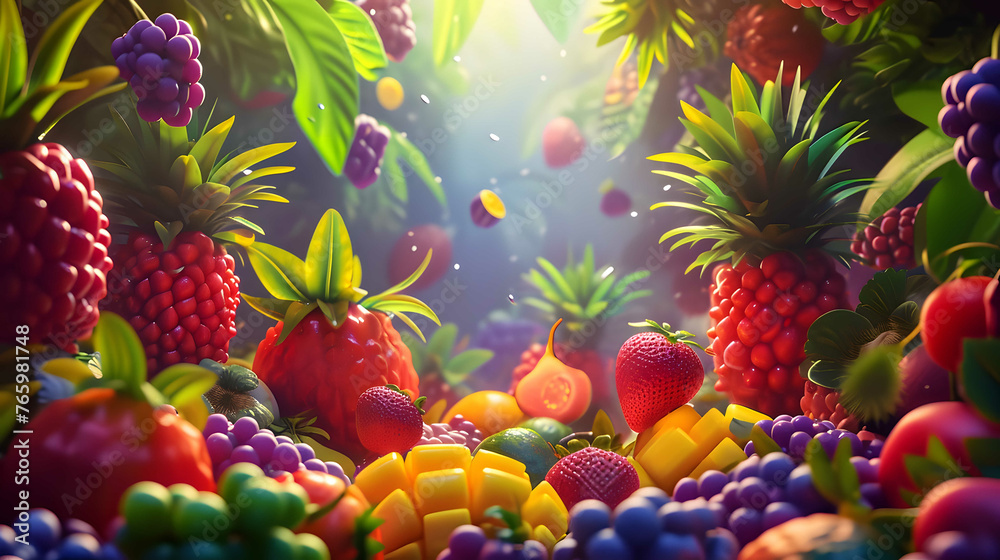 A colorful background with a variety of fruit - obrazy, fototapety, plakaty 