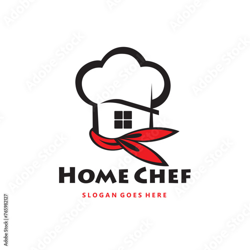 monochrome home chef icon with hat isolated on white background