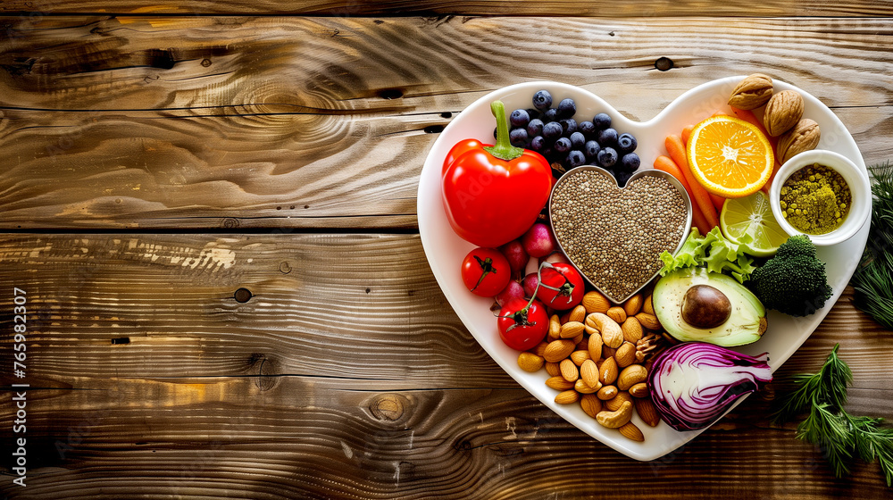Fresh Fruits and Vegetables in a Heart- shaped Plate - Healthy Eating