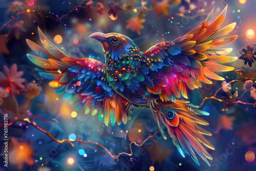 magic fairytale colourful bird