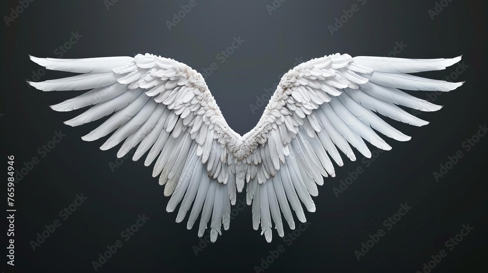 Obraz premium Realistic white angel wings isolated on black background