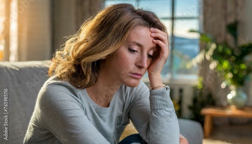 Woman with depression sitting home